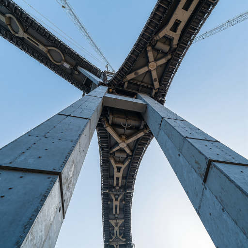 桥梁连接不同文化元素的艺术设计，象征文化交流与融合，创意视觉设计，现代商务风格