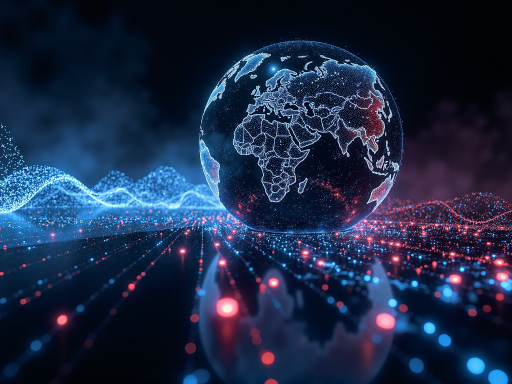 未来科技概念图，数字化地球模型，周围环绕着数据流和网络连接，科技感强烈的视觉效果